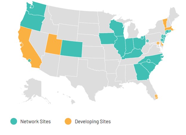 A map of the states, cities, and counties that are members of Actionable Intelligence for Social Policy, a network of IDSes. (Credit: Actionable Intelligence for Social Policy).